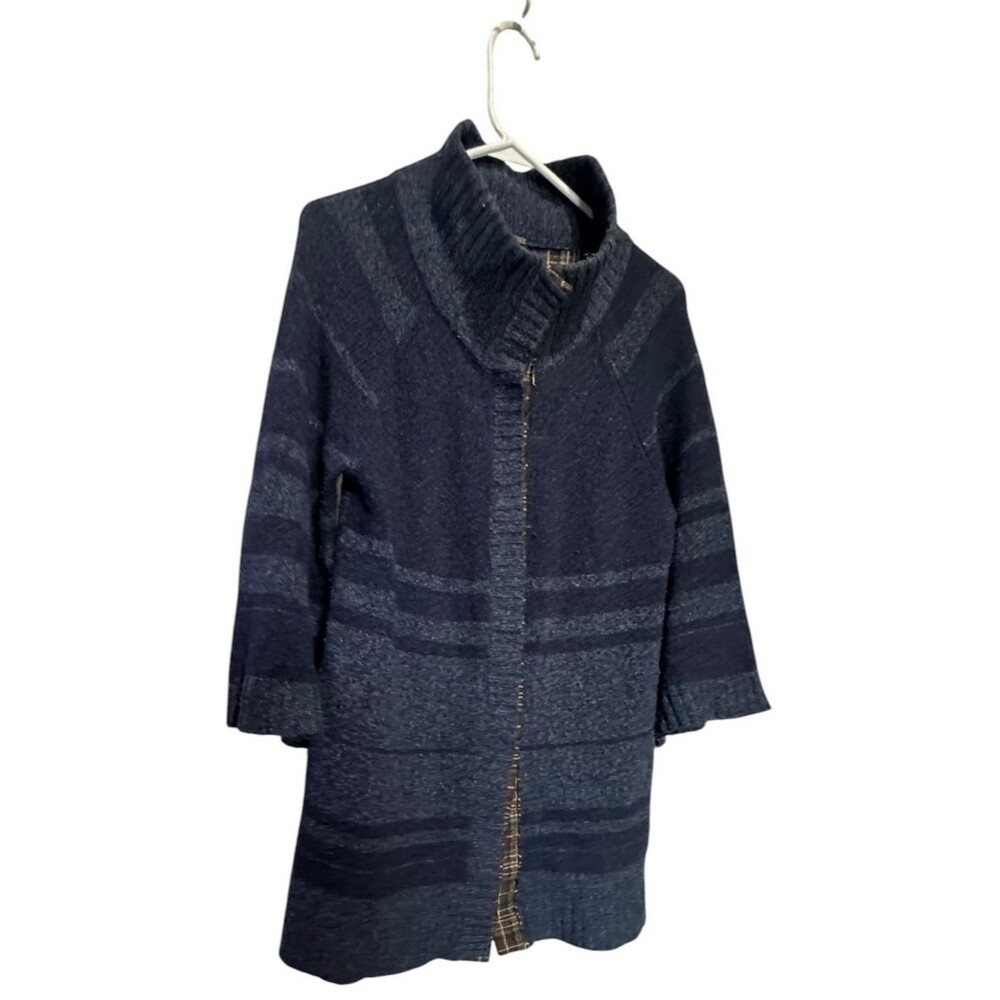 Free People Retro Boho Lambswool Button Cardigan Size M Sweater Blue Plaid